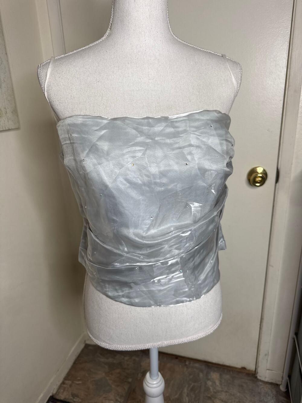 Vintage Y2K Coty USA Silver Sheer Strapless Bustier Corset Top XL B879